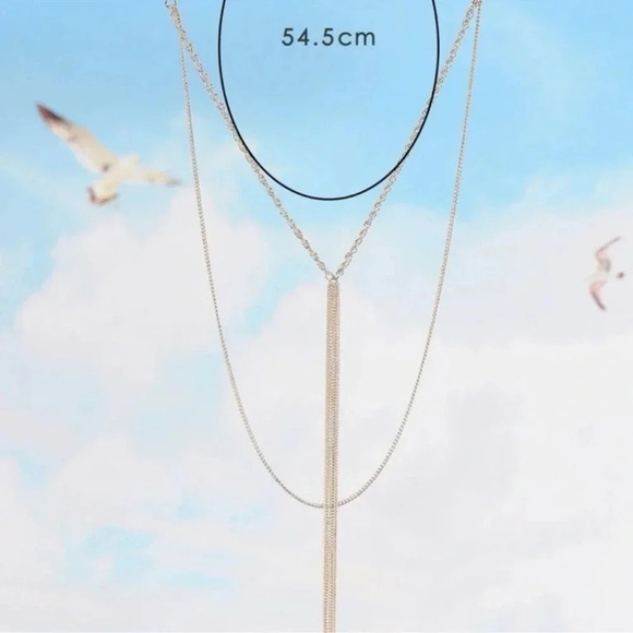 Gold Layered Plunge Chain Necklace - Picture 2 of 3